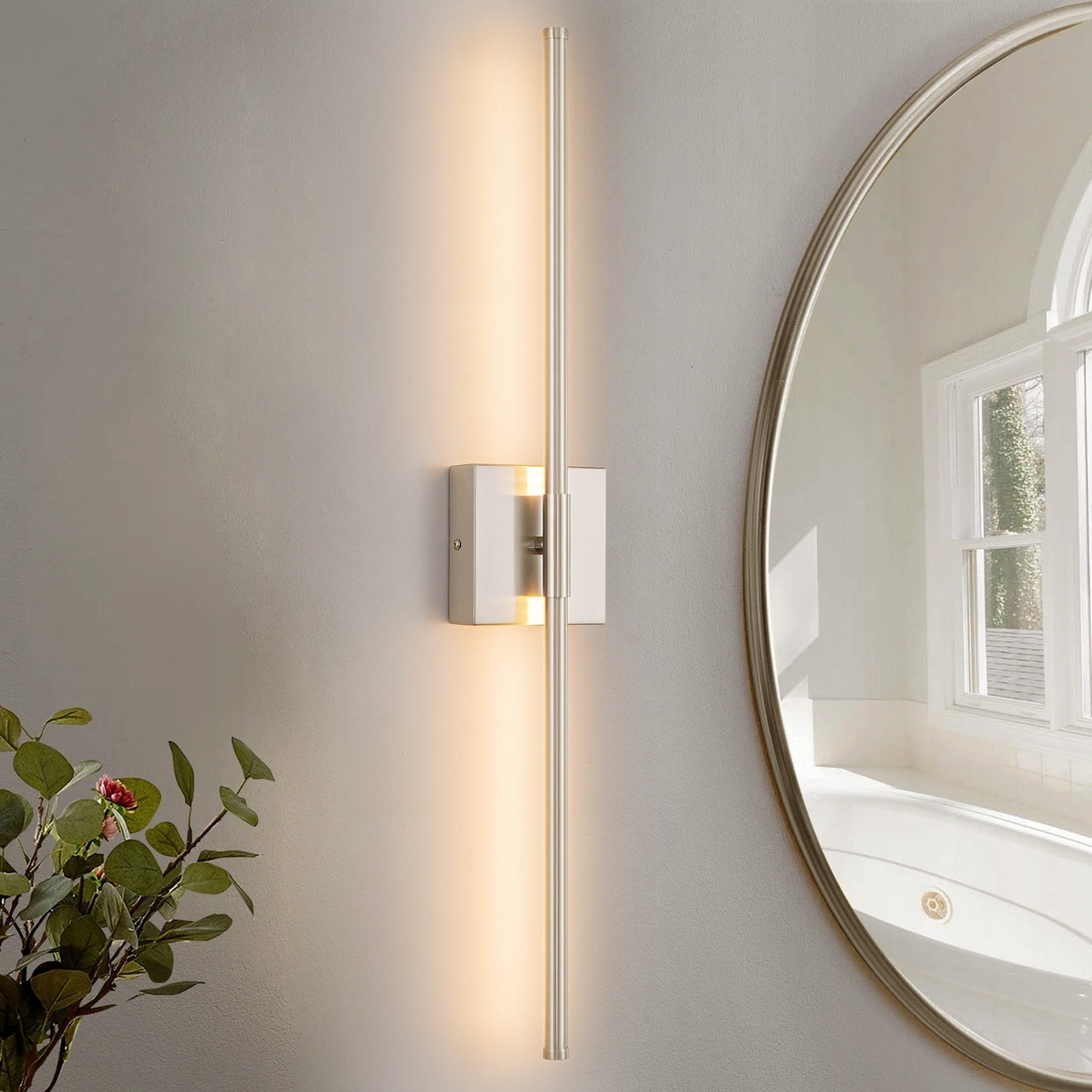Applique murale linéaire moderne à 1 ampoule, noire/dorée/nickel, à LED, à intensité variable, pour salle de bain