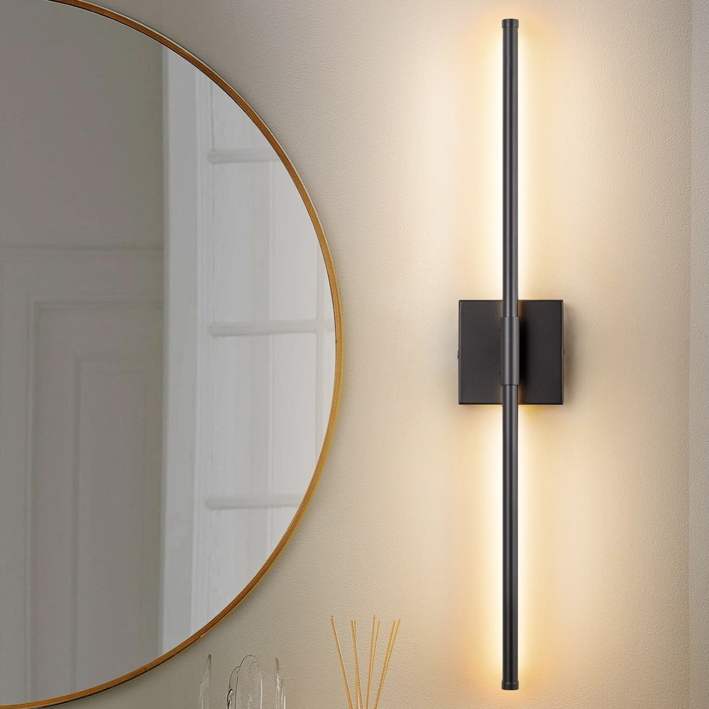Applique murale linéaire moderne à 1 ampoule, noire/dorée/nickel, à LED, à intensité variable, pour salle de bain