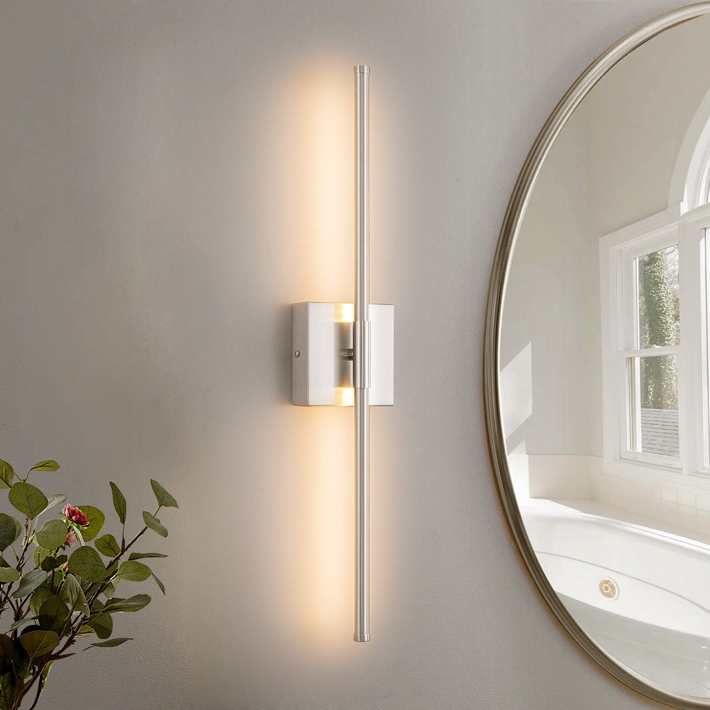 Applique murale linéaire moderne à 1 ampoule, noire/dorée/nickel, à LED, à intensité variable, pour salle de bain