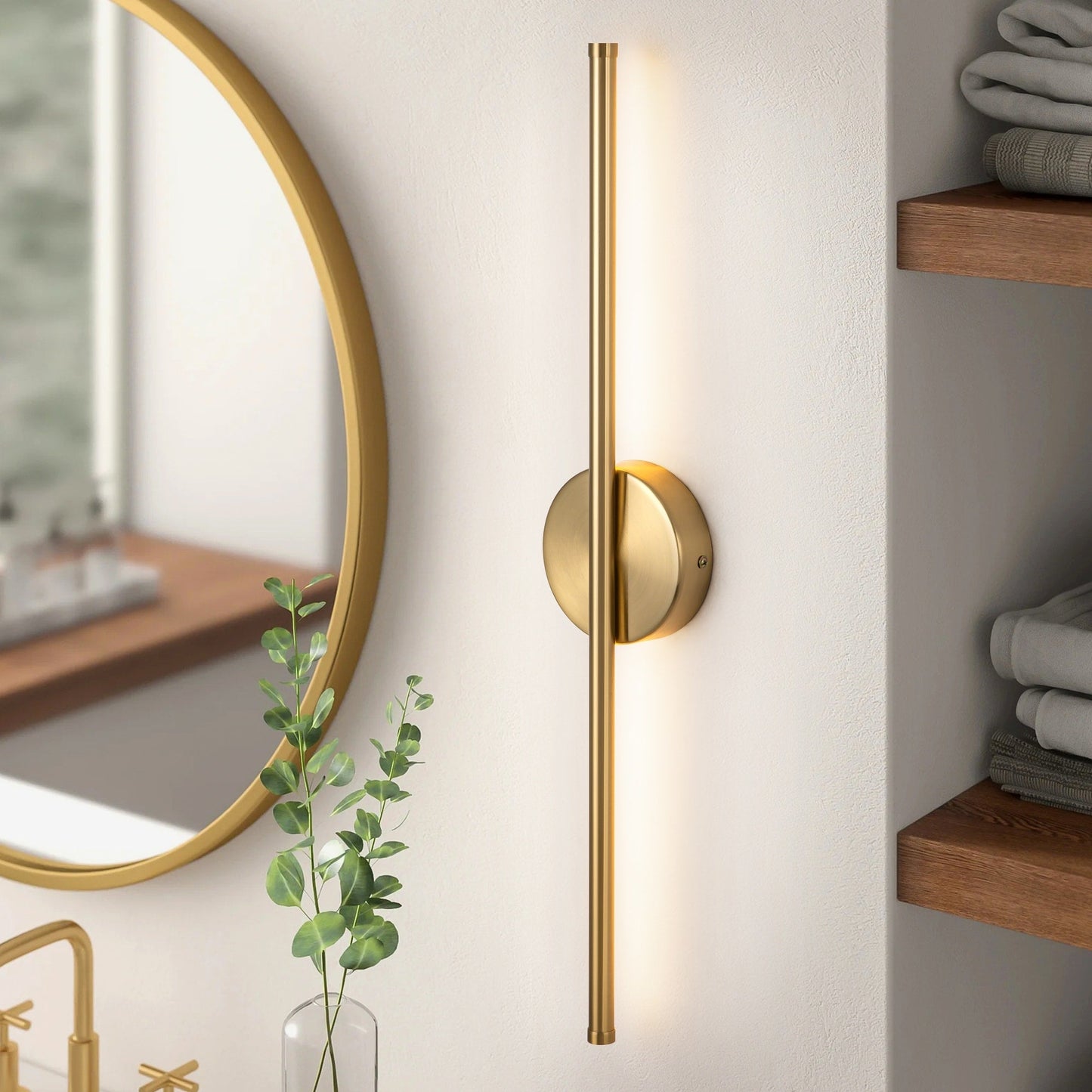 Applique murale linéaire moderne à 1 ampoule, noire/dorée/nickel, à LED, à intensité variable, pour salle de bain