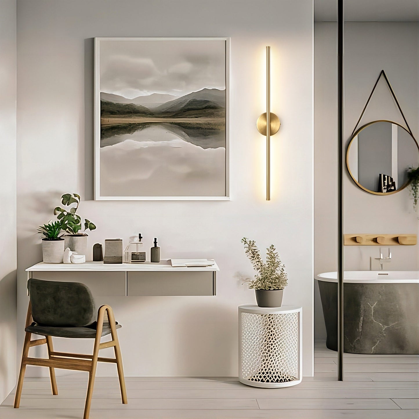 Applique murale linéaire moderne à 1 ampoule, noire/dorée/nickel, à LED, à intensité variable, pour salle de bain
