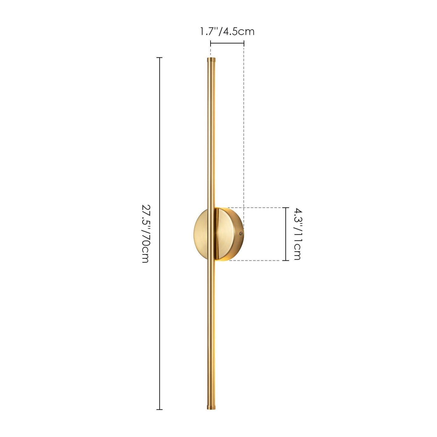 Applique murale linéaire moderne à 1 ampoule, noire/dorée/nickel, à LED, à intensité variable, pour salle de bain