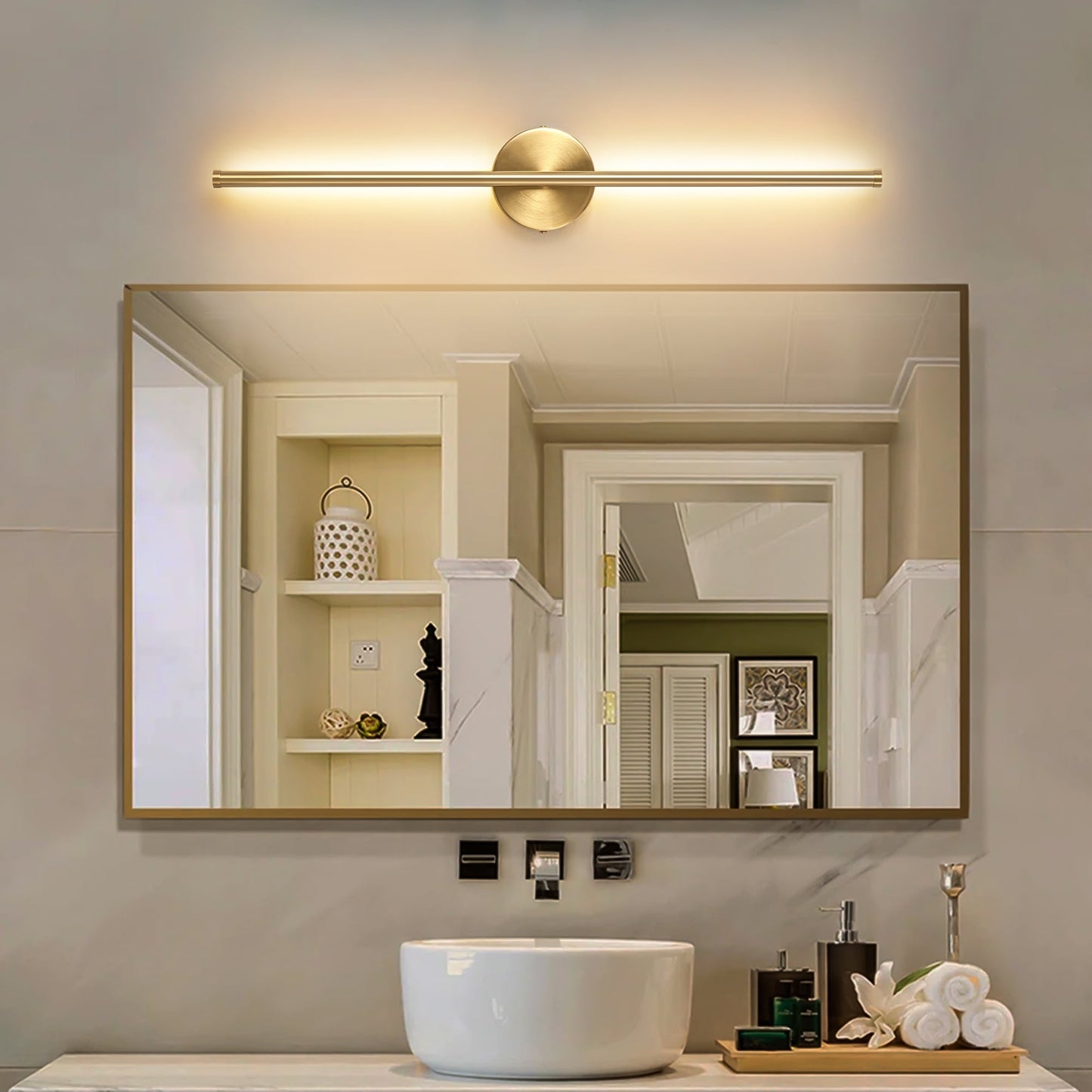 Applique murale linéaire moderne à 1 ampoule, noire/dorée/nickel, à LED, à intensité variable, pour salle de bain