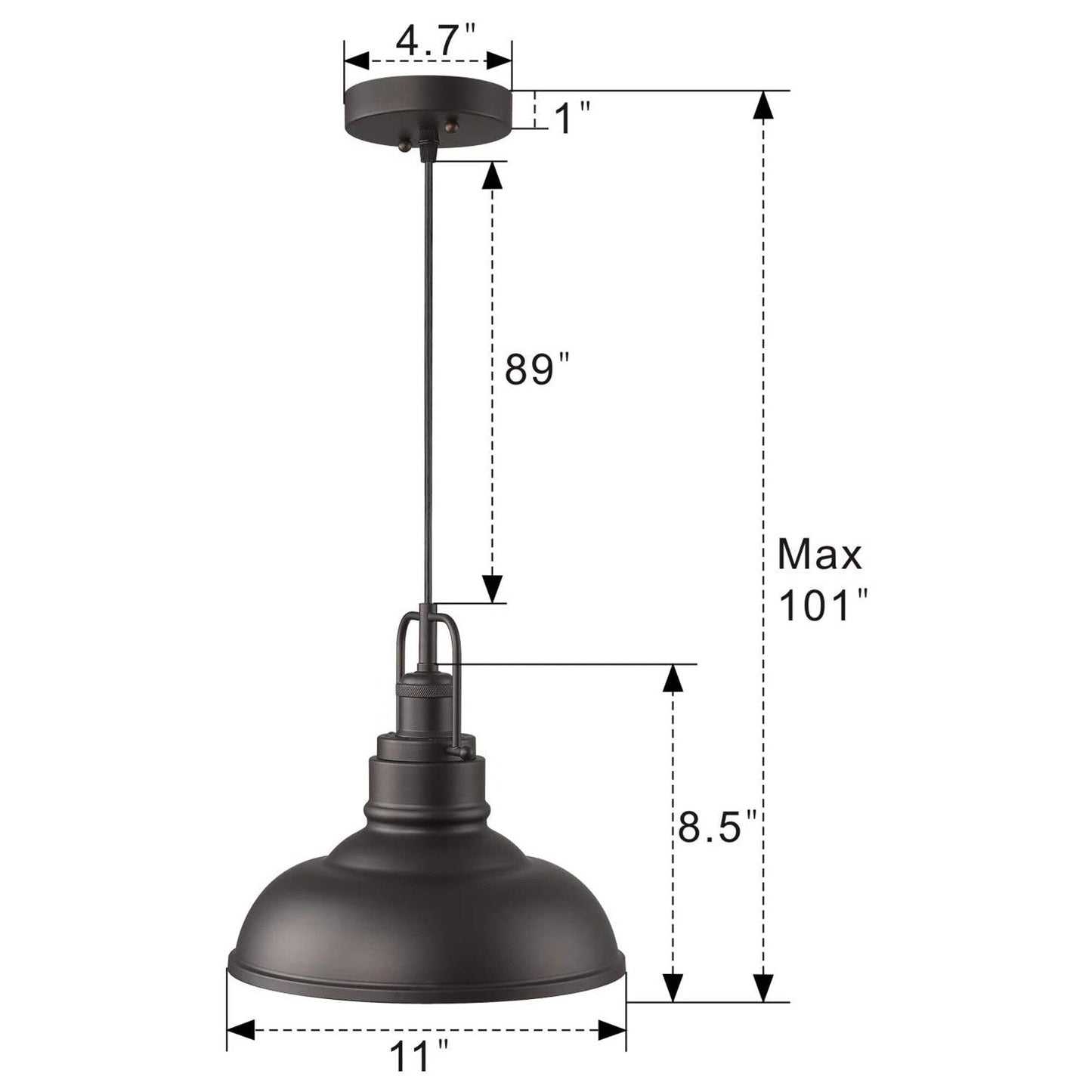 Suspension à dôme en métal de style industriel à 1 ampoule, finition bronze huilé