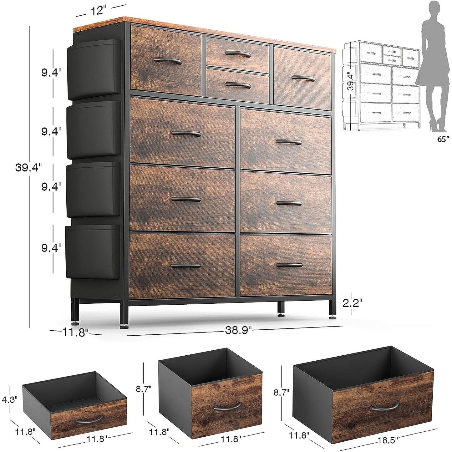 Commode à 10 tiroirs en tissu pour placard de rangement, unité de rangement pour chambre à coucher