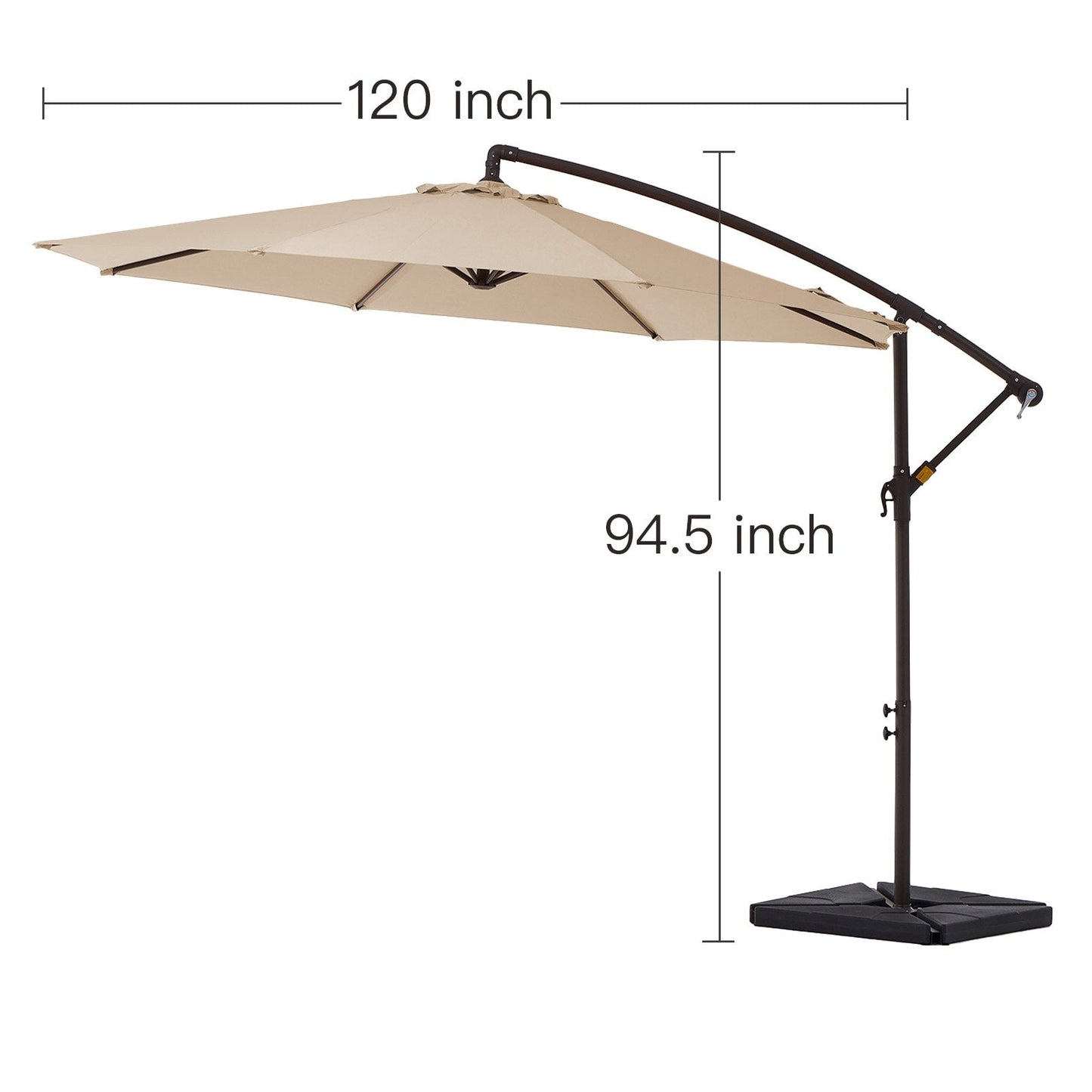 Parasol déporté à manivelle en acier de 10 pieds avec base lestée
