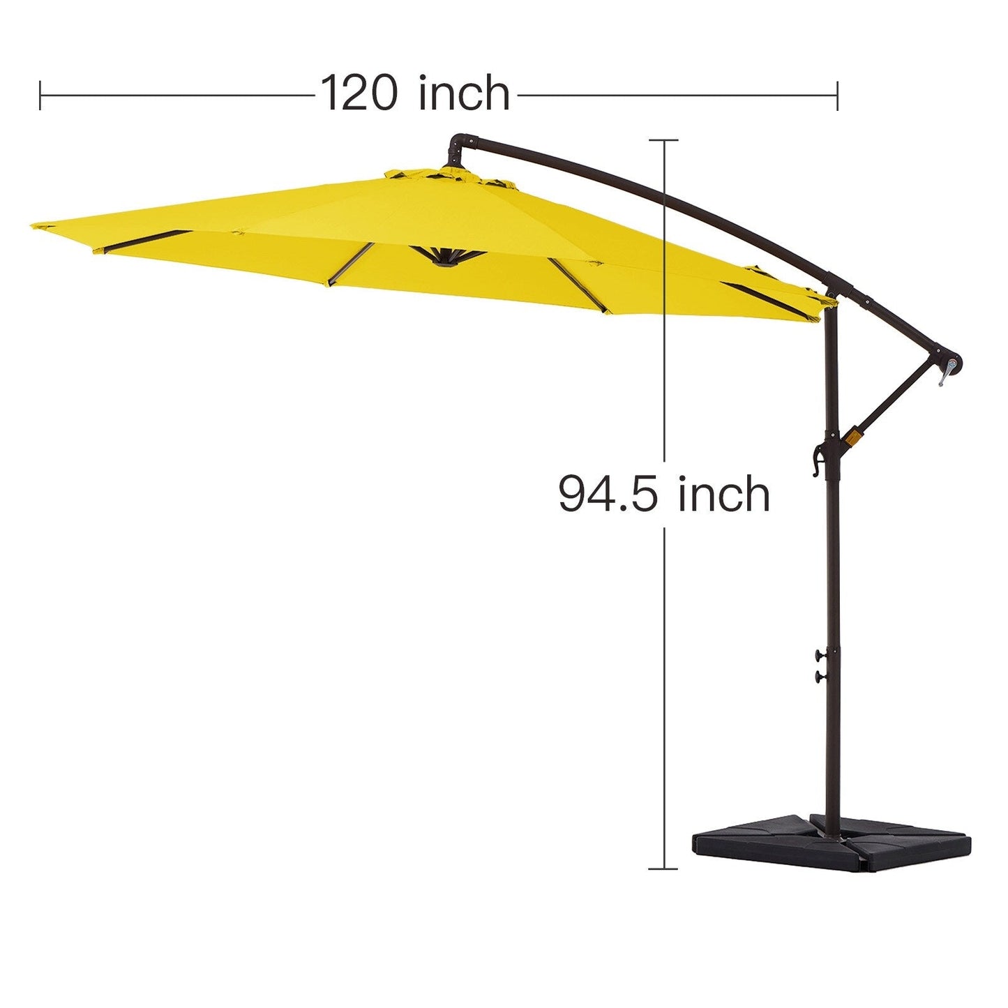 Parasol déporté à manivelle en acier de 10 pieds avec base lestée