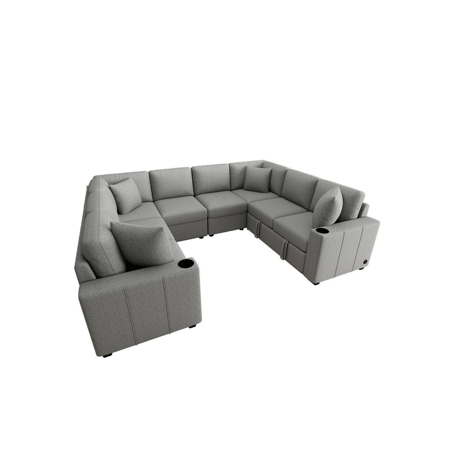 108 Inch Modular U‑Shaped Sectional Sofa with Pull Out Sleeper, USB Ports and Dual Cup Holders for Living Room