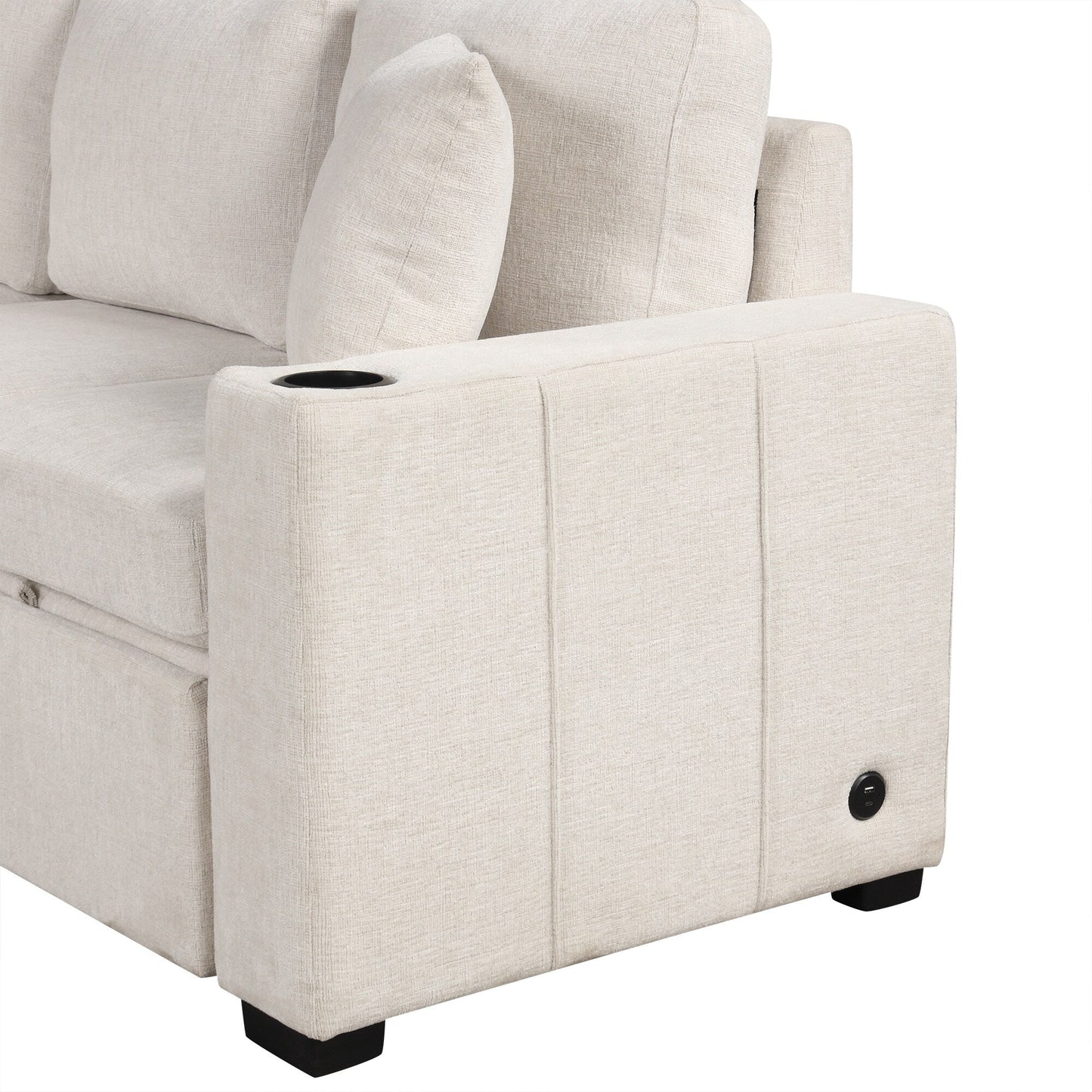 108 Inch Modular U‑Shaped Sectional Sofa with Pull Out Sleeper, USB Ports and Dual Cup Holders for Living Room