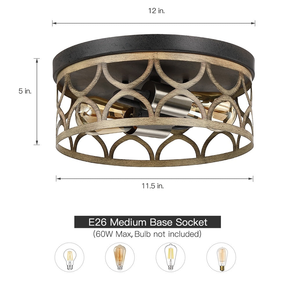 Plafonnier encastré à 2 lumières, 12 po, bronze et bois - 12 W