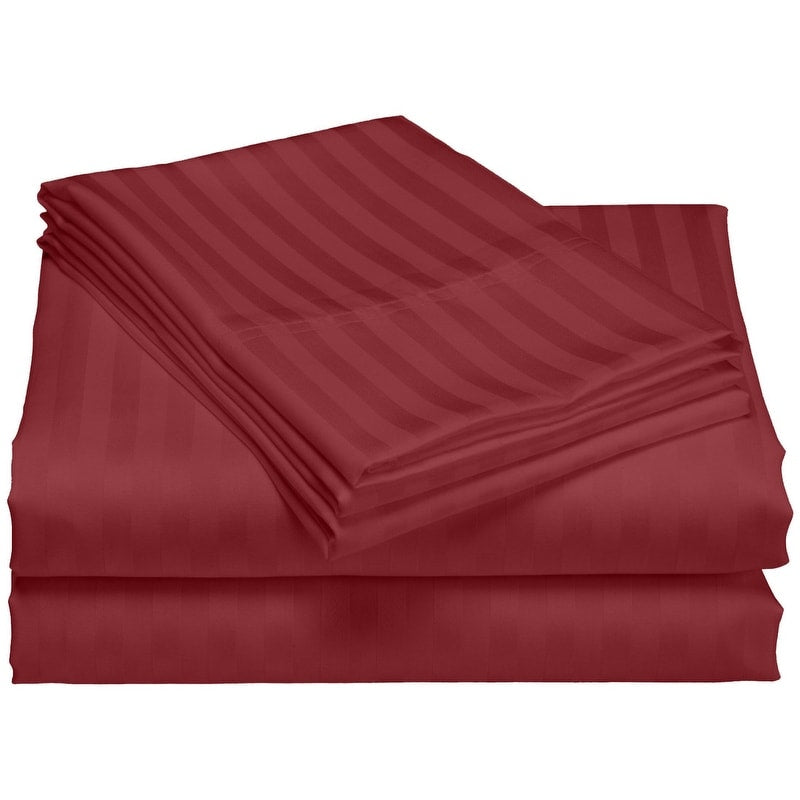 Parure de draps de luxe à rayures en coton 1 200 fils au pouce carré, avec poche profonde