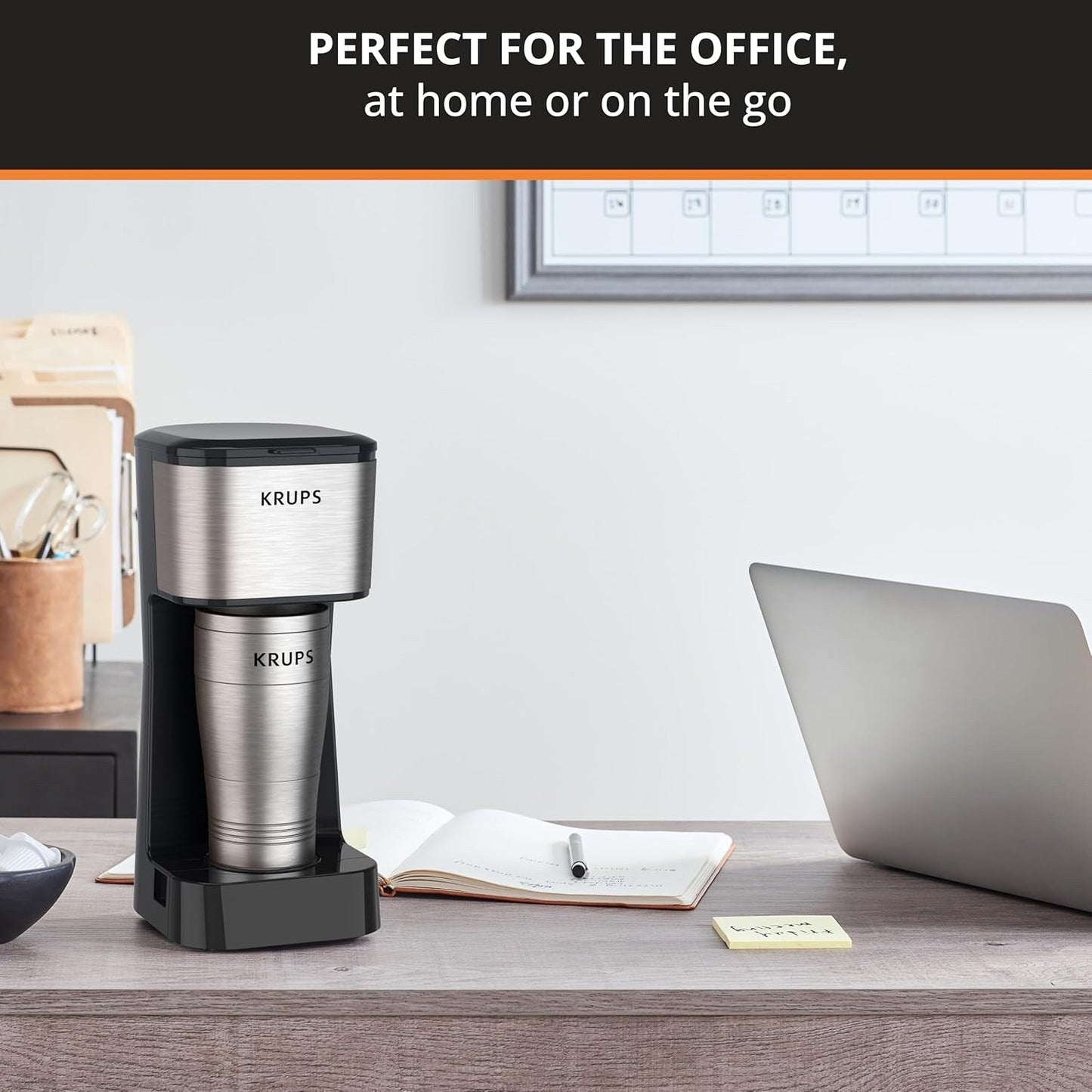 Cafetière à dose unique 2 tasses avec gobelet de voyage, 650 W, design compact en acier inoxydable