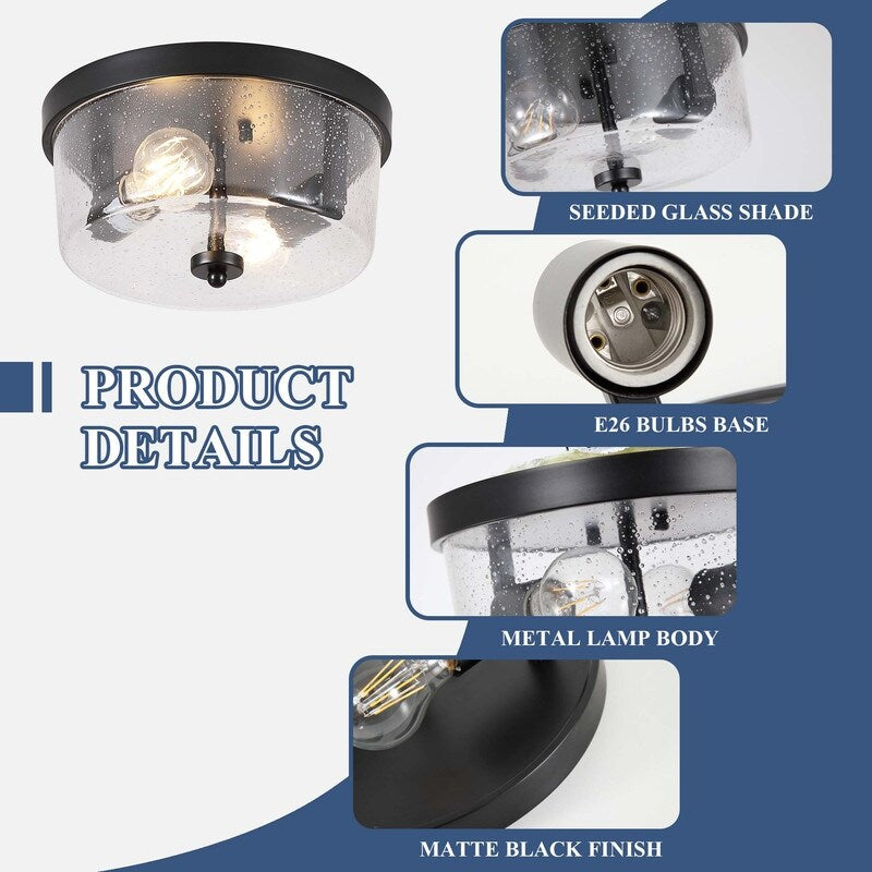 Plafonnier encastré noir à 2 lampes de style ferme - Lot de 2