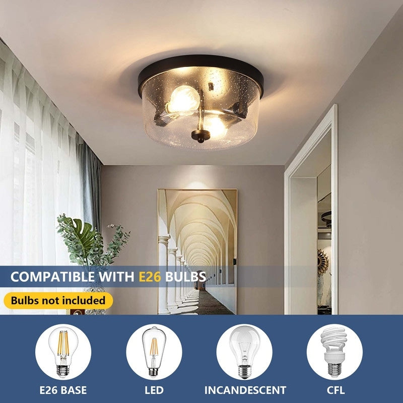 Plafonnier encastré noir à 2 lampes de style ferme - Lot de 2