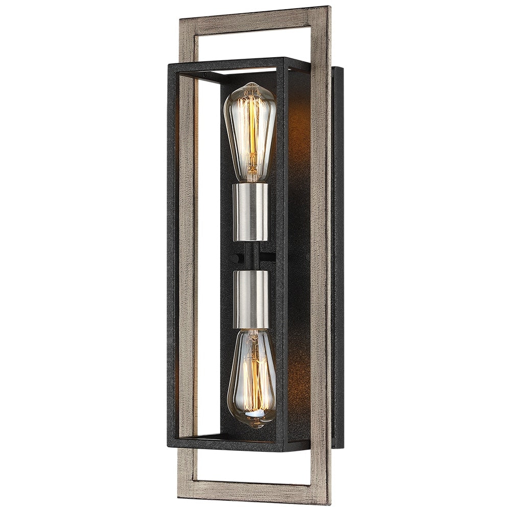 Applique murale rustique à 2 lumières, intensité variable, couleur noir/bois – 51 cm (H) x 17,8 cm (L) x 13,2 cm (P) – 18 cm (L)