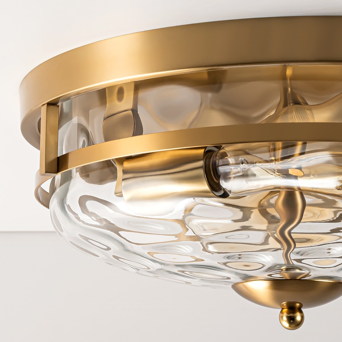 Plafonnier industriel à 2 lampes en forme de dôme, style ferme, en verre ondulé transparent, montage encastré – 32,8 cm (l) x 14 cm (h).