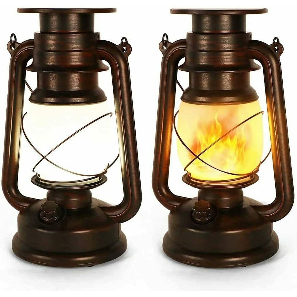Lot de 2 lanternes solaires suspendues vintage à LED avec flamme vacillante