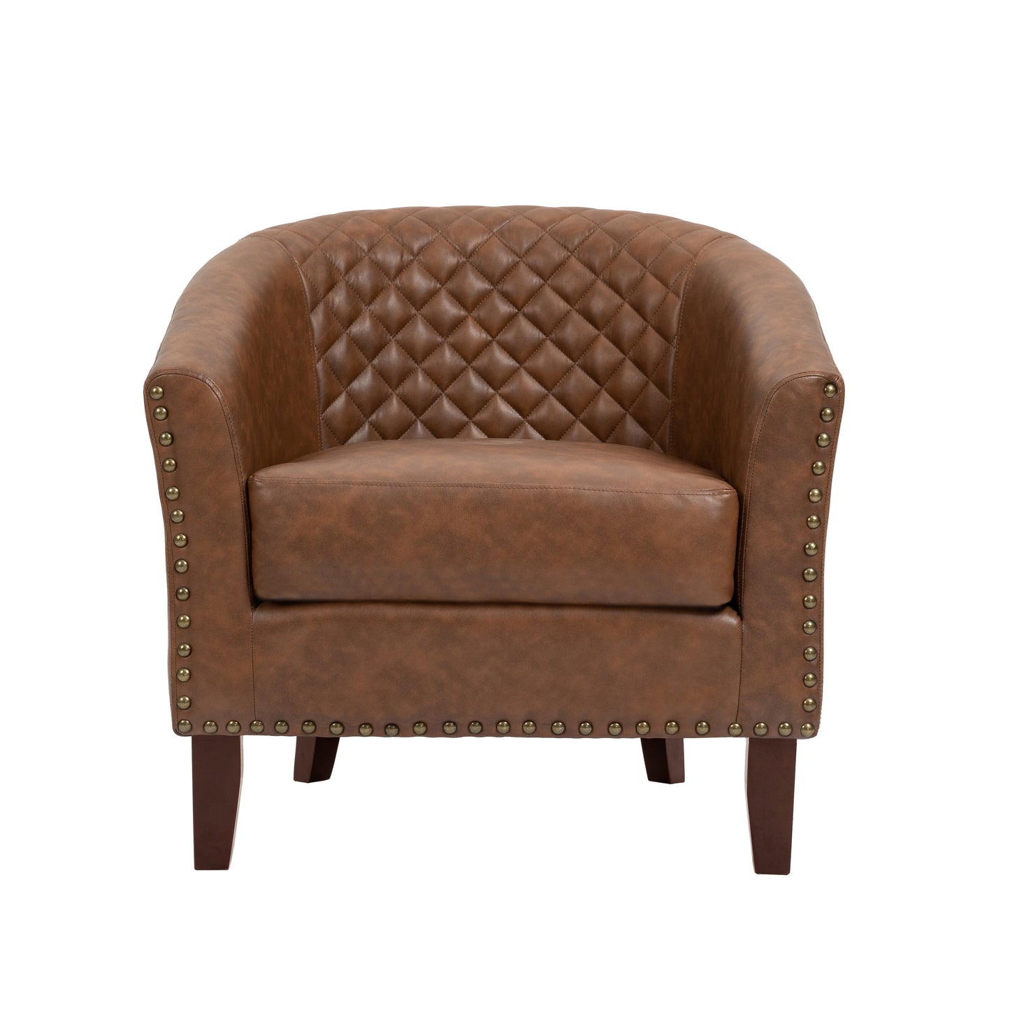 Lot de 2 chaises d'appoint tonneau en cuir vegan de 29 W avec garniture cloutée