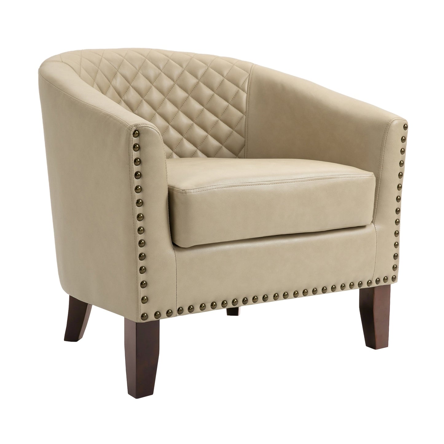 Lot de 2 chaises d'appoint tonneau en cuir vegan de 29 W avec garniture cloutée