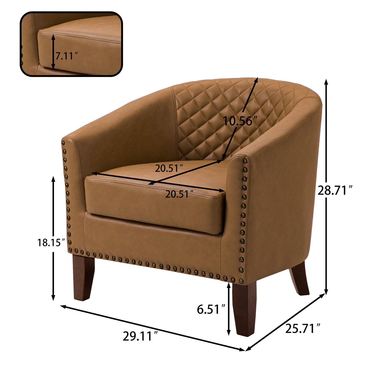 Lot de 2 chaises d'appoint tonneau en cuir vegan de 29 W avec garniture cloutée