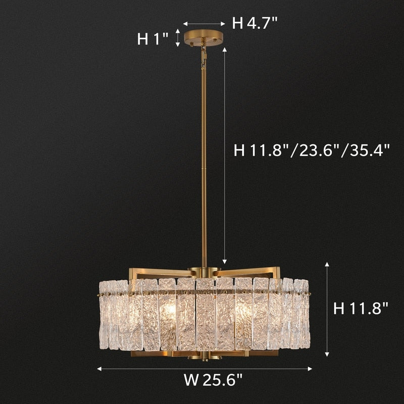 Lustre tambour moderne en cristal doré de 66 cm, 6 lumières, à intensité variable, style glamour, pour îlot de cuisine avec verre dépoli, pour salle à manger