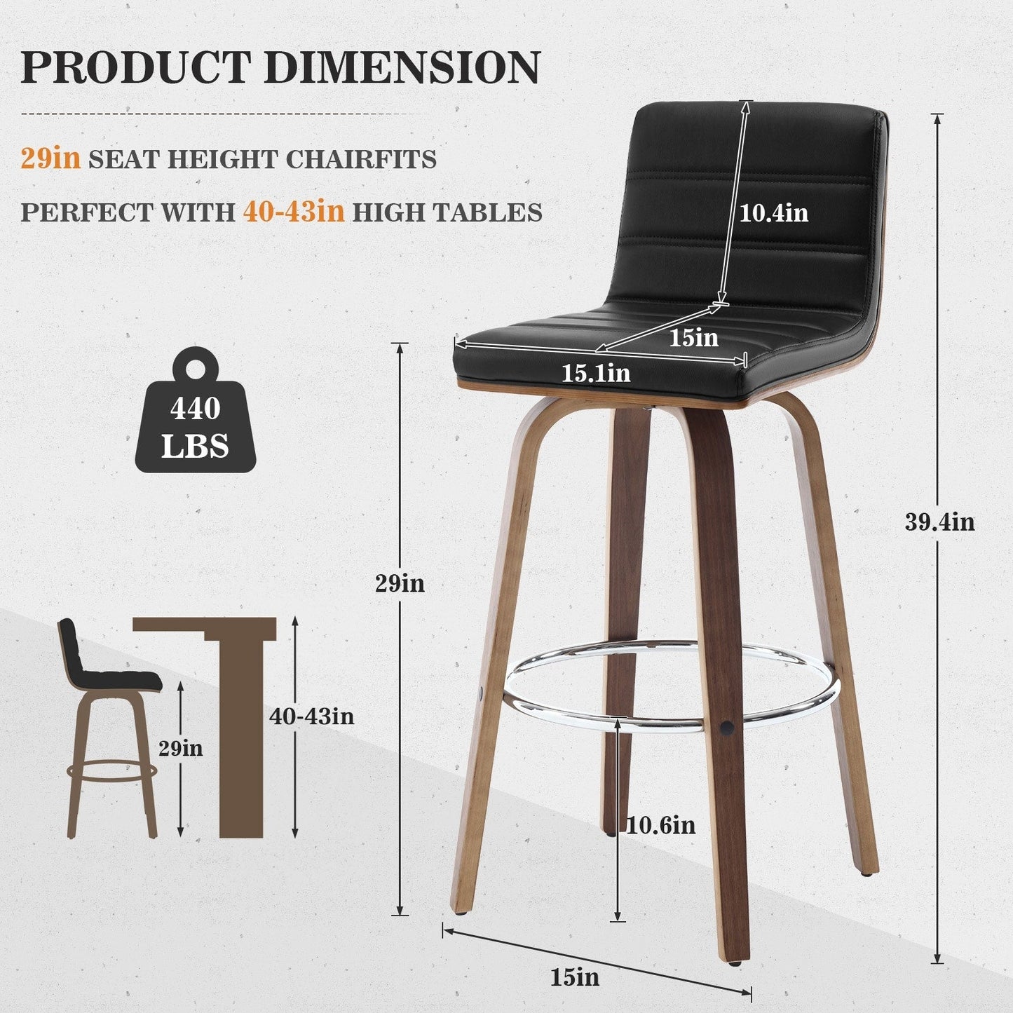 Tabourets de bar/comptoir pivotants en similicuir 26/29, lot de 2/3