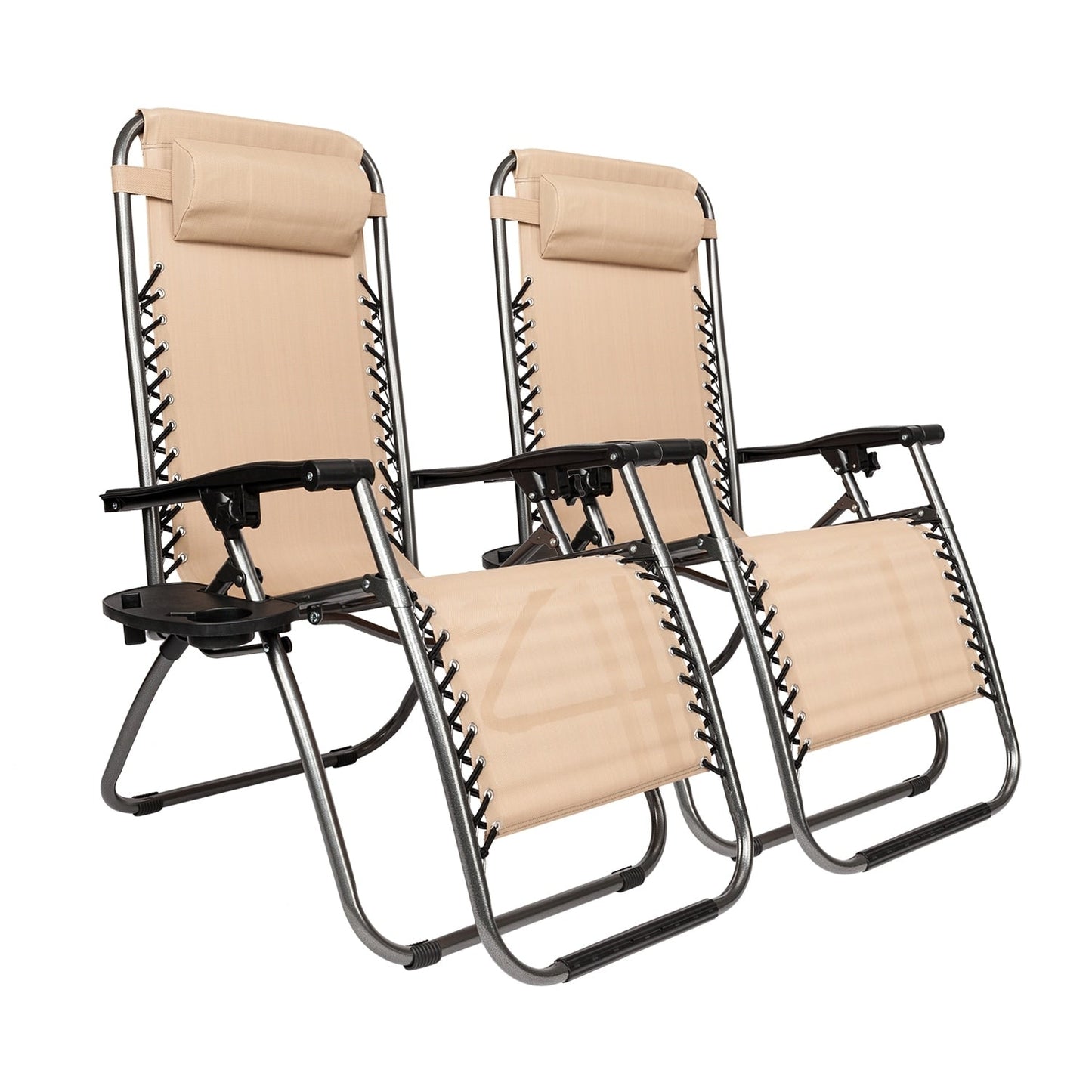 Chaise longue pliable portable à gravité zéro, 2 pièces, avec porte-gobelet