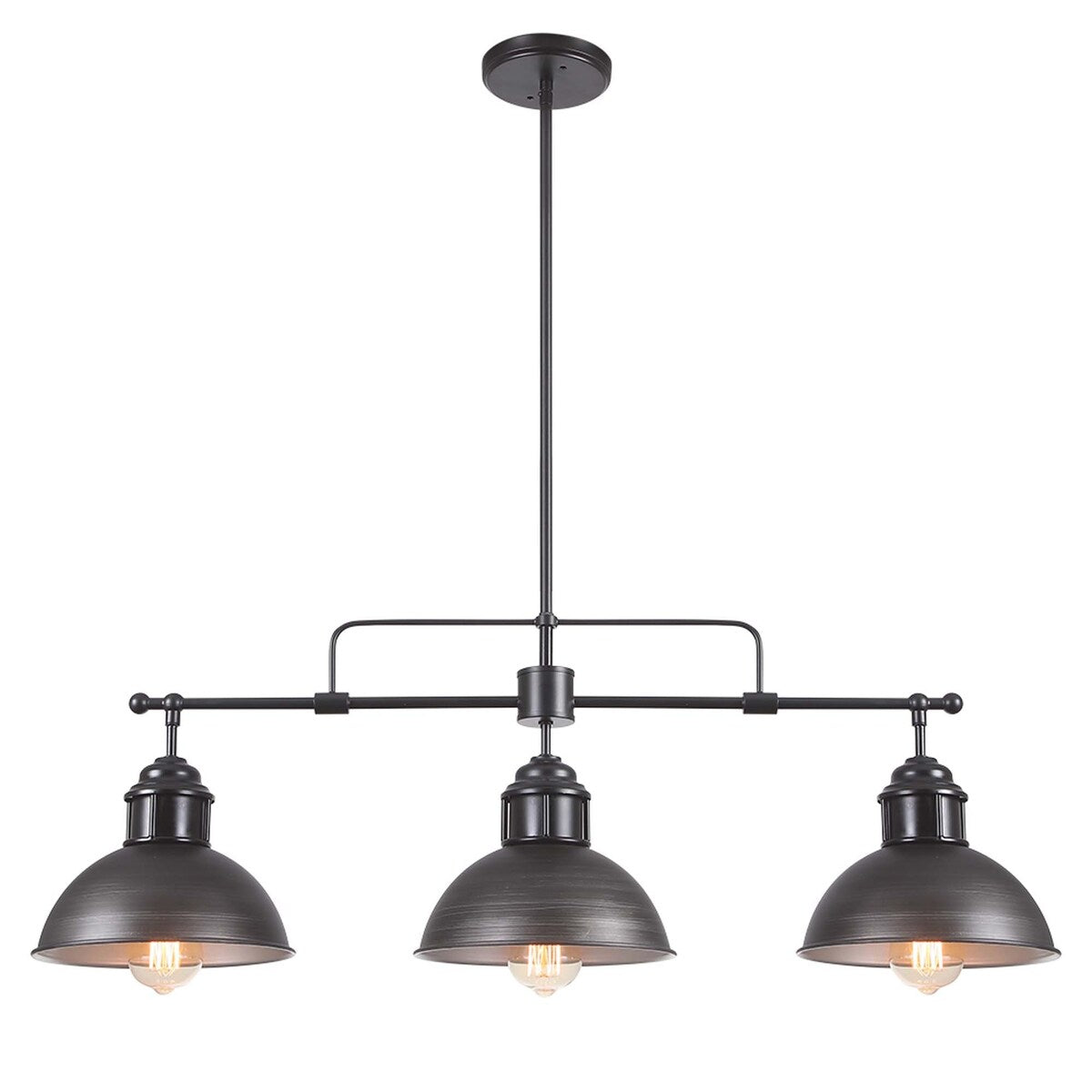 Suspension en forme de dôme de style industriel à 3 lampes, style ferme, en métal, pour îlot de cuisine linéaire, finition bronze huilé