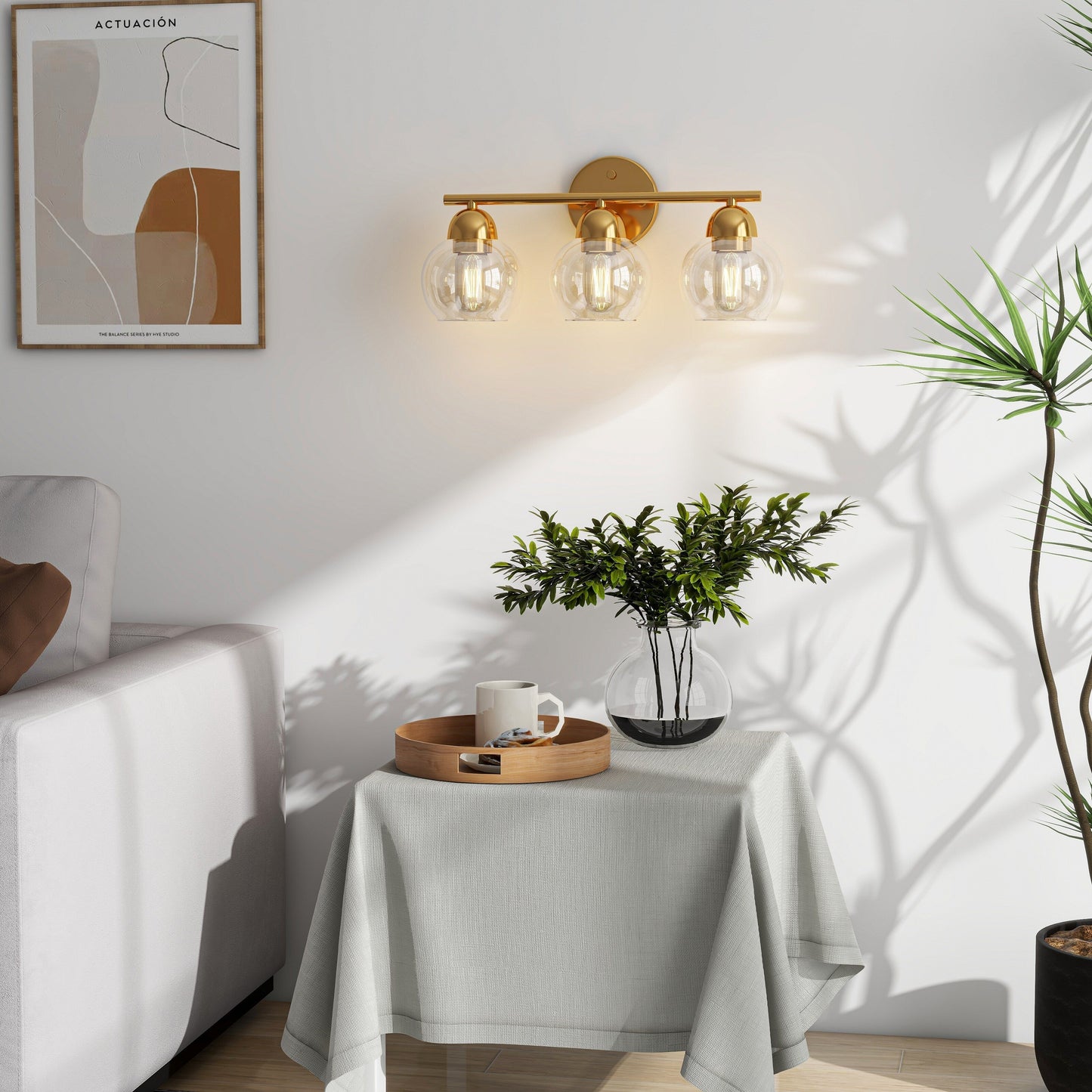 Luminaires de salle de bain ronds en verre à 3 lumières