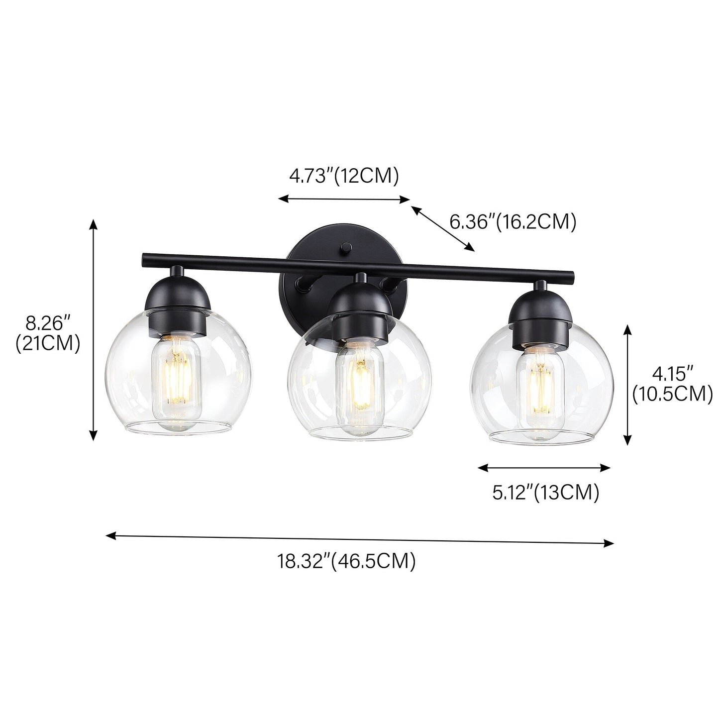 Luminaires de salle de bain ronds en verre à 3 lumières