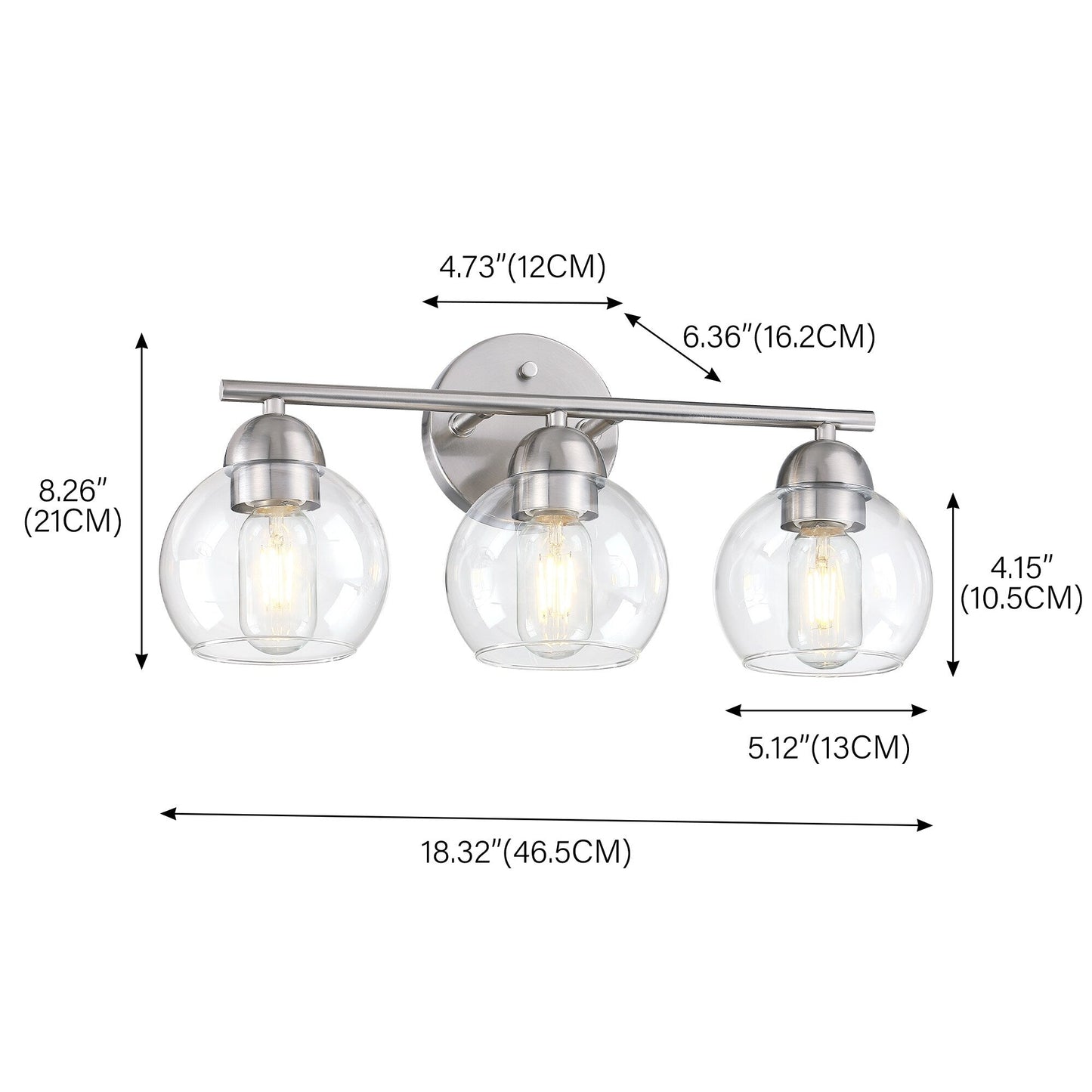 Luminaires de salle de bain ronds en verre à 3 lumières
