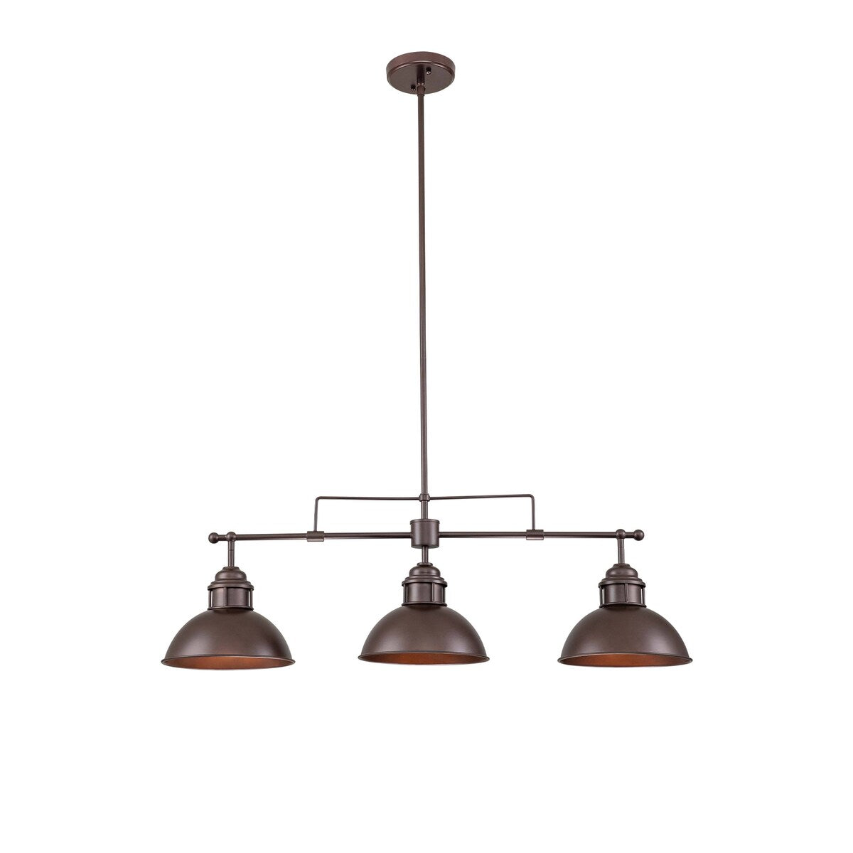 Suspension en forme de dôme de style industriel à 3 lampes, style ferme, en métal, pour îlot de cuisine linéaire, finition bronze huilé