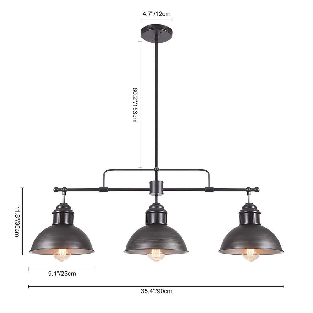 Suspension à 3 lumières en métal style campagnard rétro pour îlot de cuisine