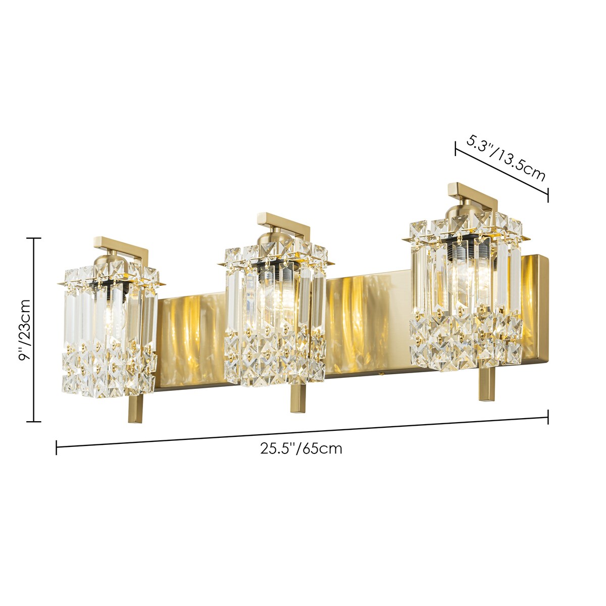 Applique murale en cristal à 3 lumières pour miroir de salle de bain moderne et glamour
