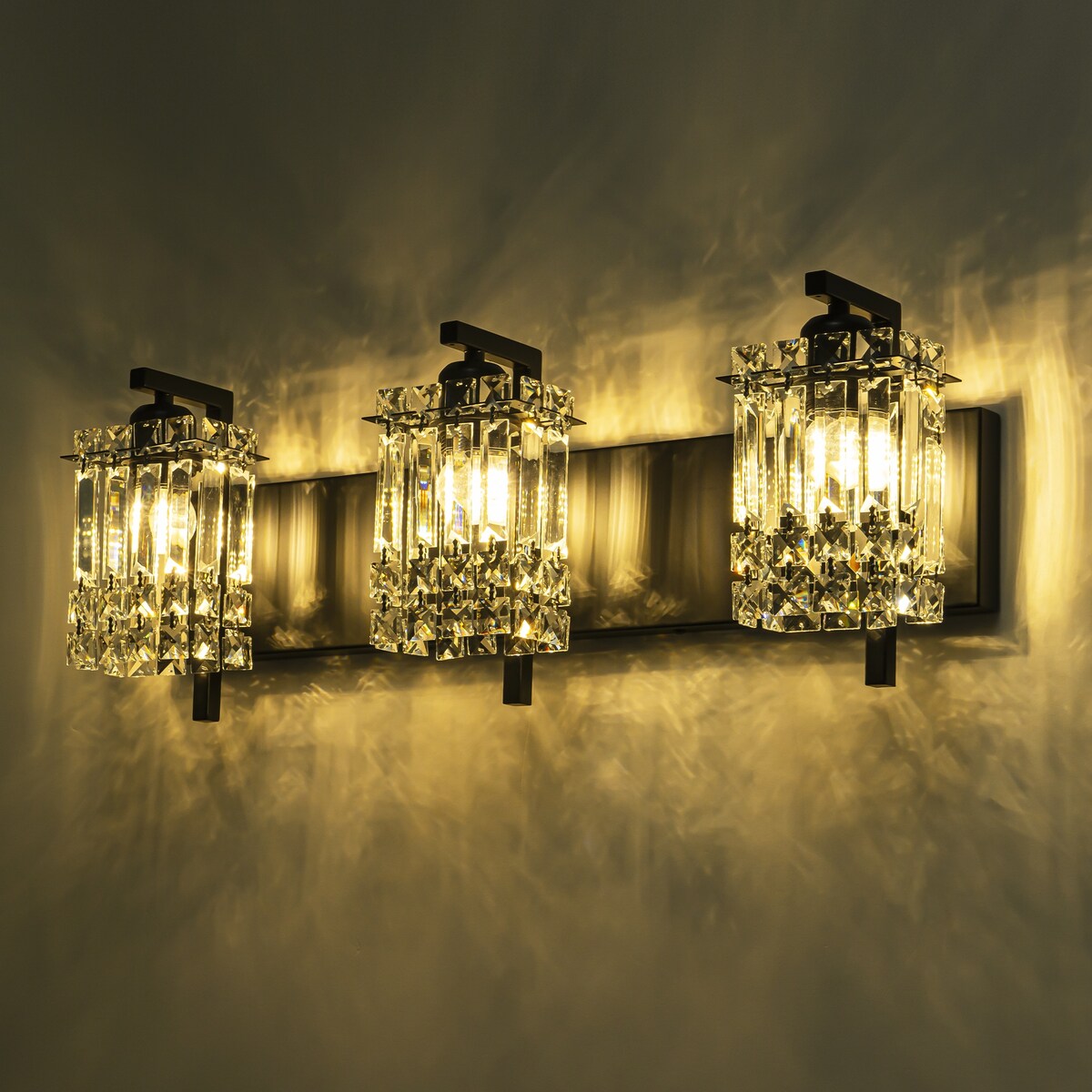 Applique murale en cristal à 3 lumières pour miroir de salle de bain moderne et glamour