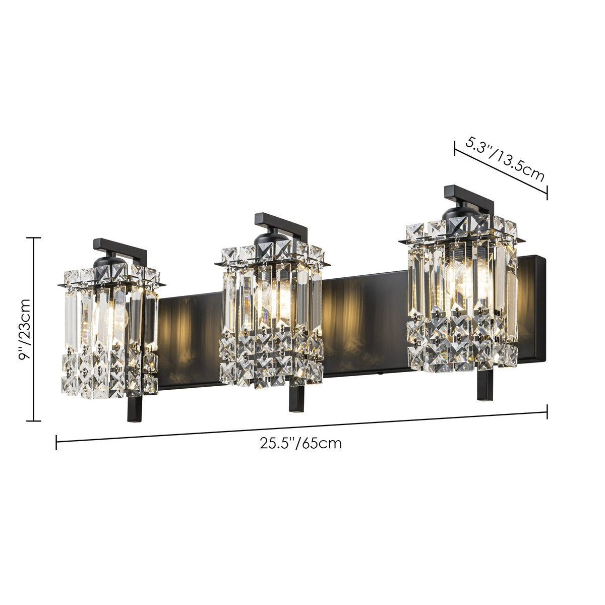 Applique murale en cristal à 3 lumières pour miroir de salle de bain moderne et glamour