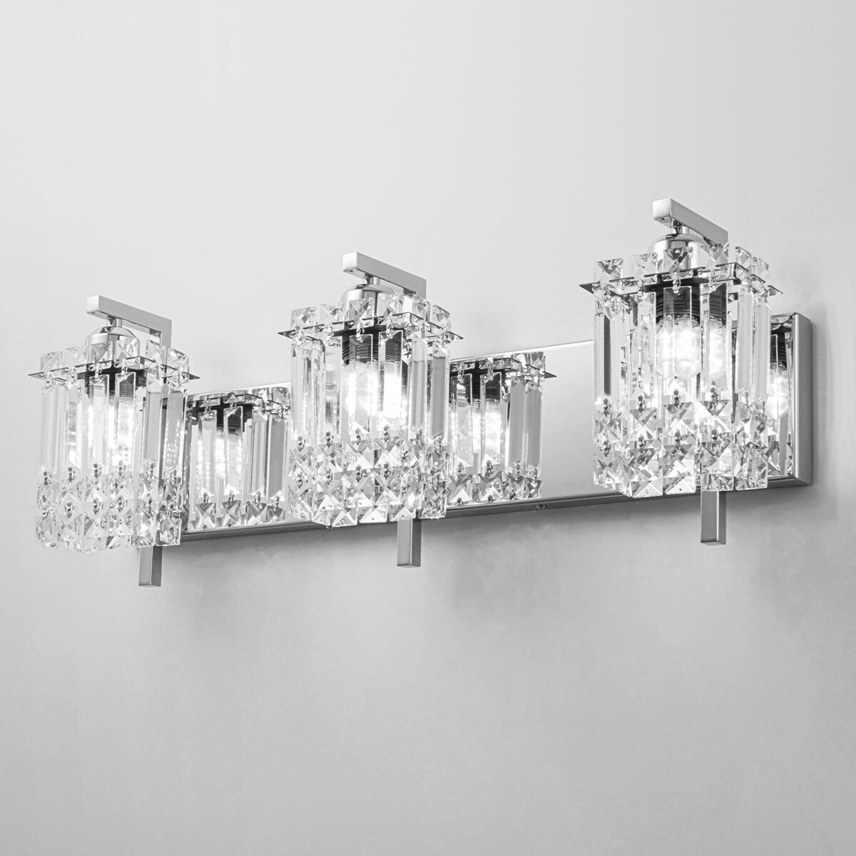Applique murale en cristal à 3 lumières pour miroir de salle de bain moderne et glamour