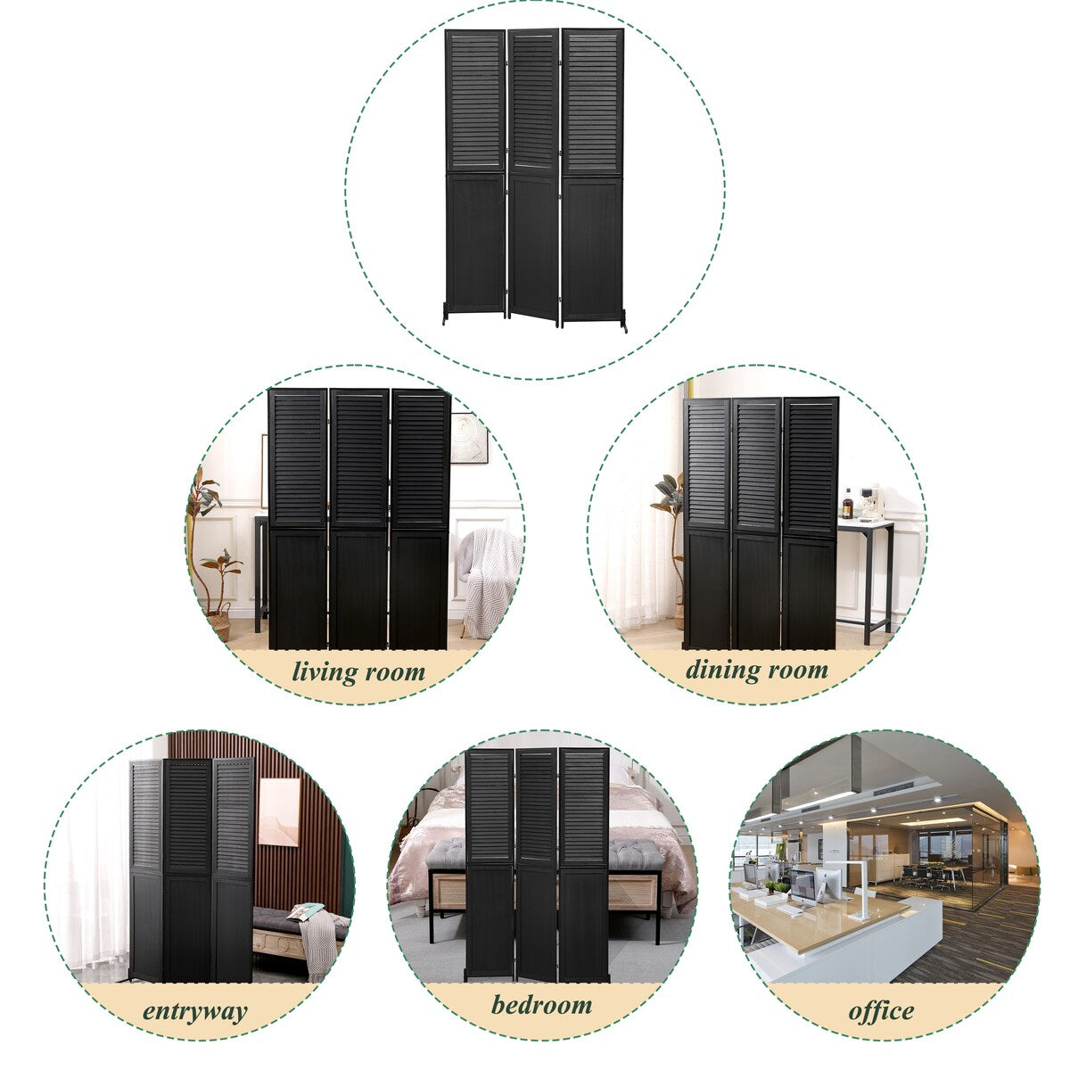 Cloisons de séparation à 3 panneaux et paravent pliable en bois naturel, cloison de séparation de 1,80 m pour séparation de pièce