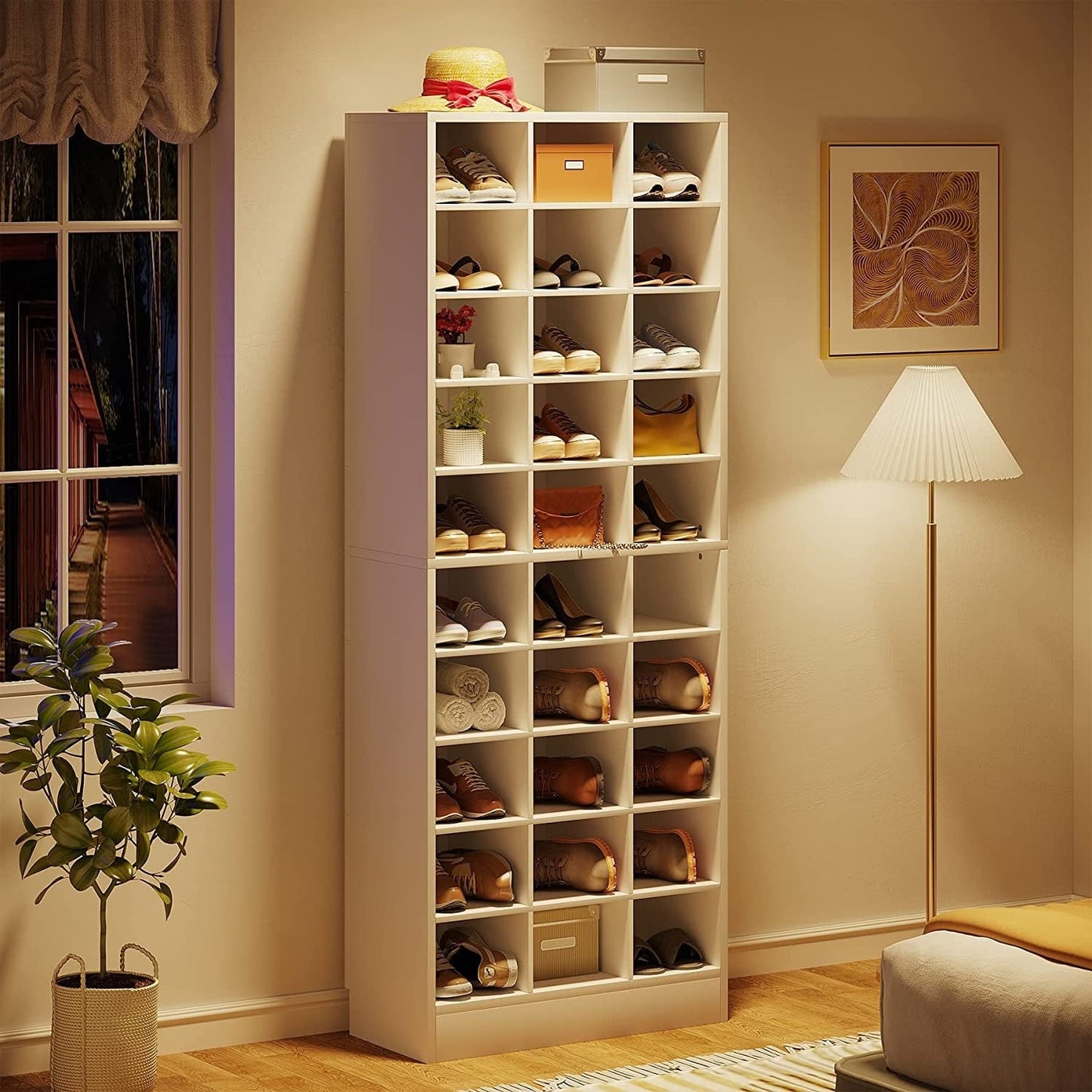 Meuble à chaussures haut 30 paires, 10 niveaux, en bois blanc, pour placard, entrée