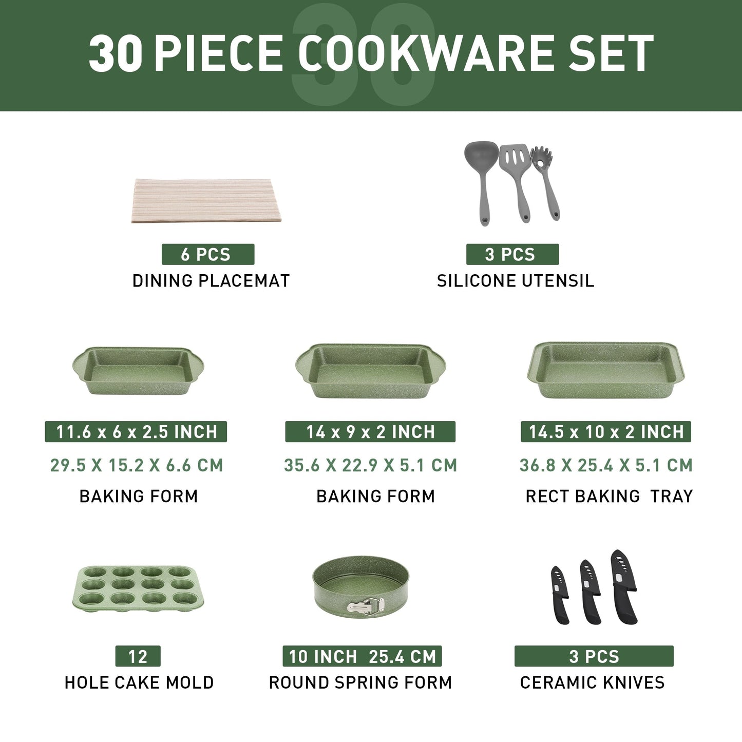 Batterie de cuisine et ustensiles de cuisson en granit de 30 pièces, ensemble de poêles de cuisson, ensemble de casseroles et poêles antiadhésives