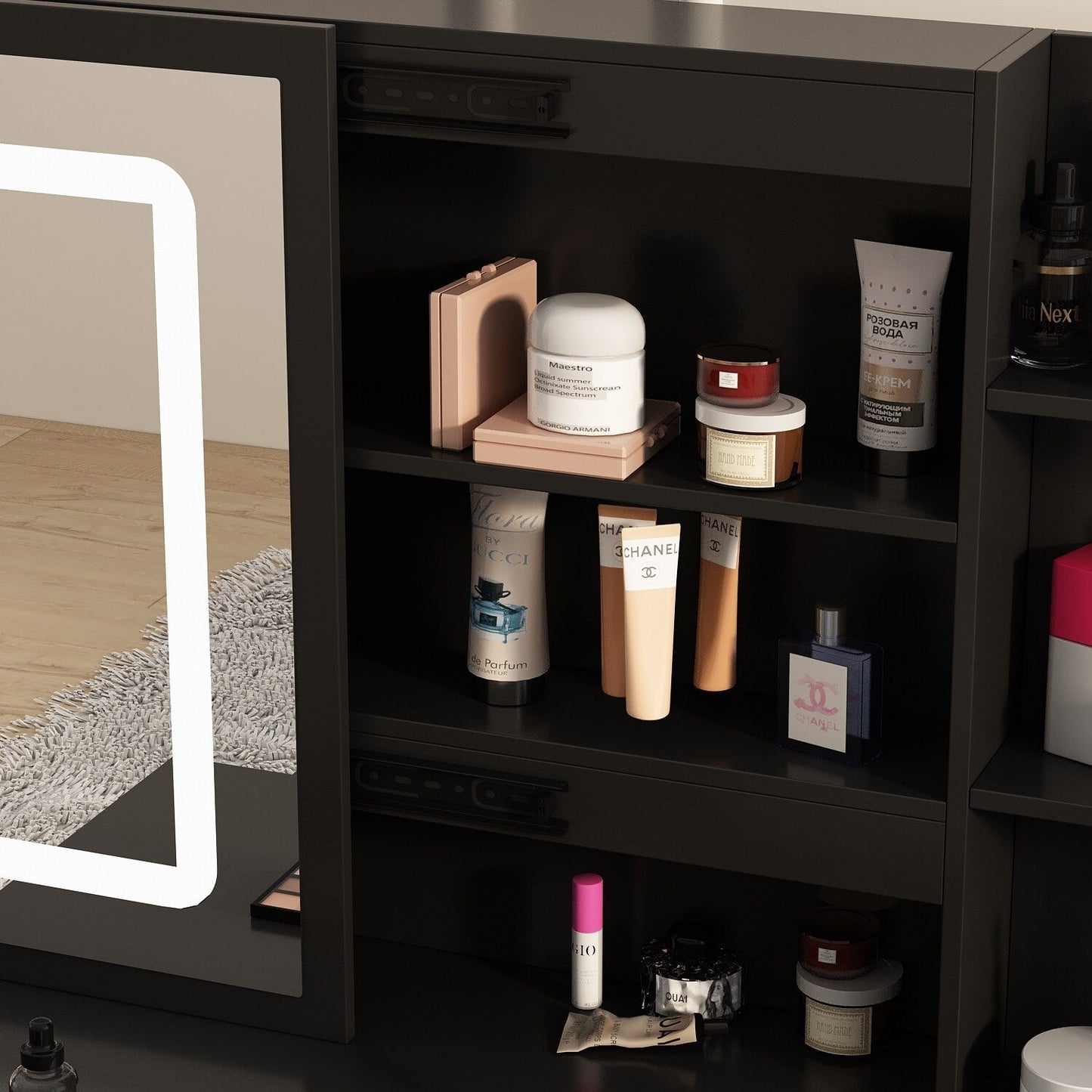 Ensemble de coiffeuse de maquillage de 39,4 po de large avec tabouret et miroir