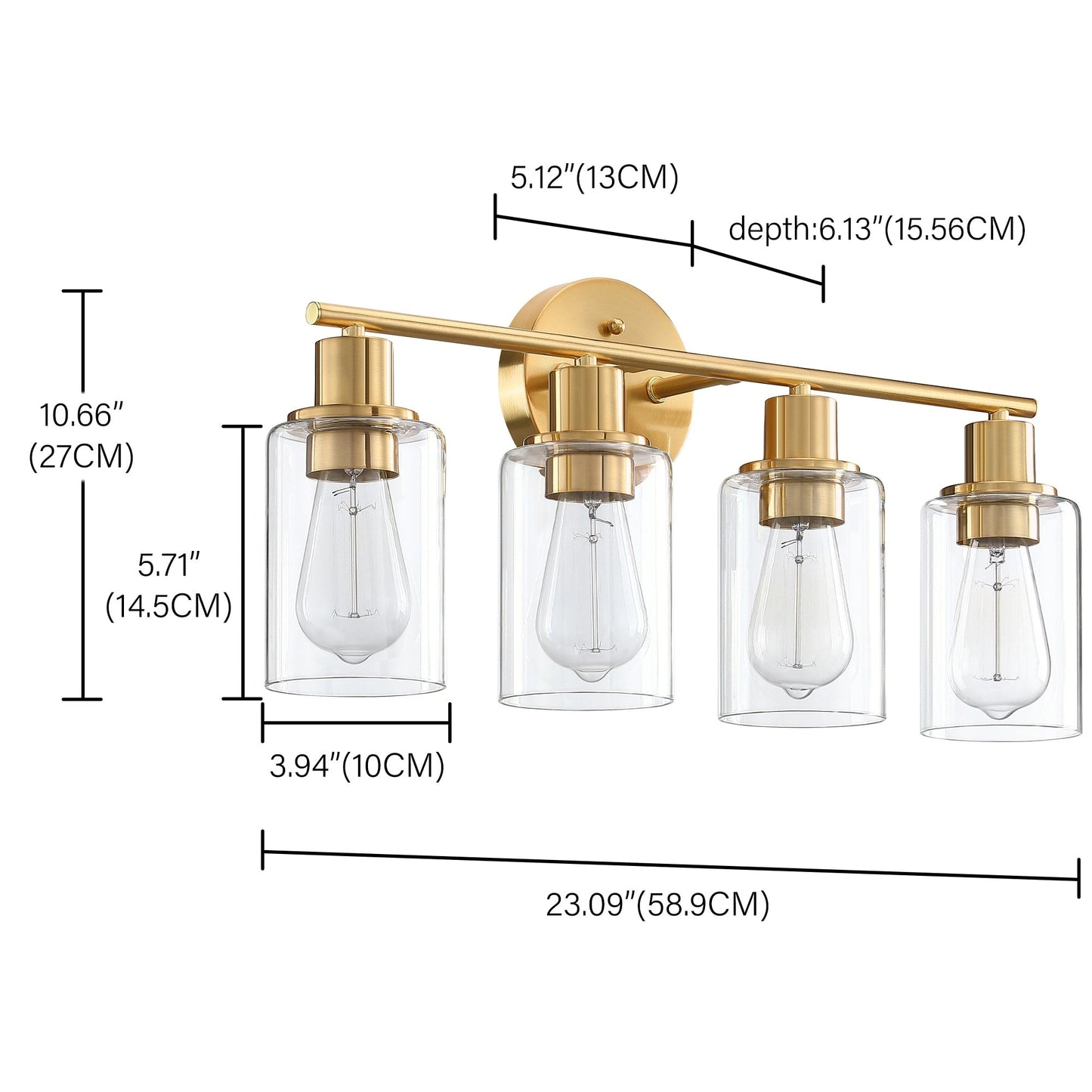 Applique de salle de bain à 4 lampes avec verre transparent