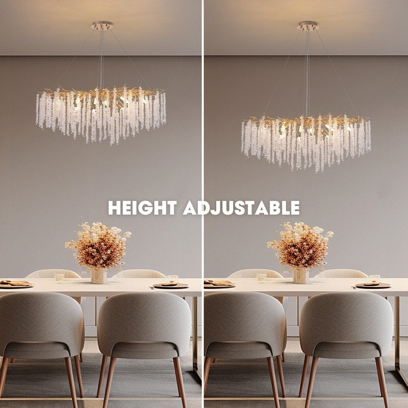 Lustre rectangulaire en cristal doré moderne de 40 po, branches d'arbre, luminaire suspendu pour îlot de cuisine, salle à manger