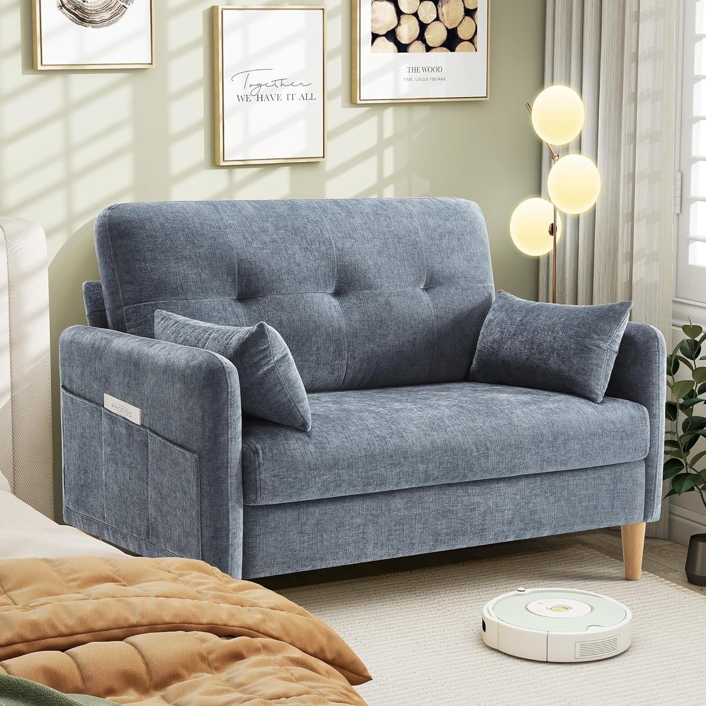 47 Chenille Loveseat - Small Space Sofa with Removable Cover & Pillow, Perfect for Apartment/Dorm