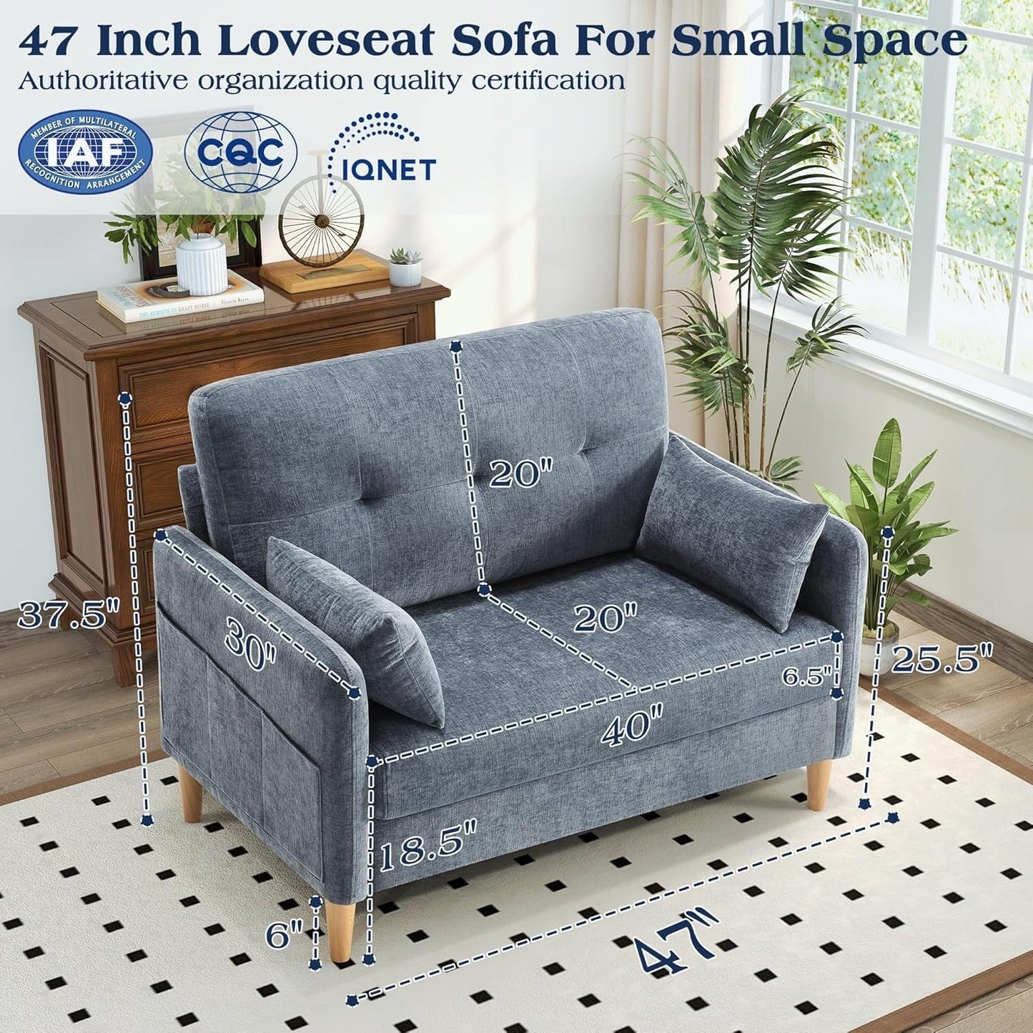 47 Chenille Loveseat - Small Space Sofa with Removable Cover & Pillow, Perfect for Apartment/Dorm