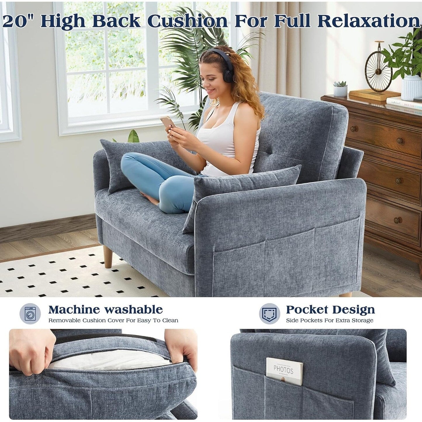 47 Chenille Loveseat - Small Space Sofa with Removable Cover & Pillow, Perfect for Apartment/Dorm