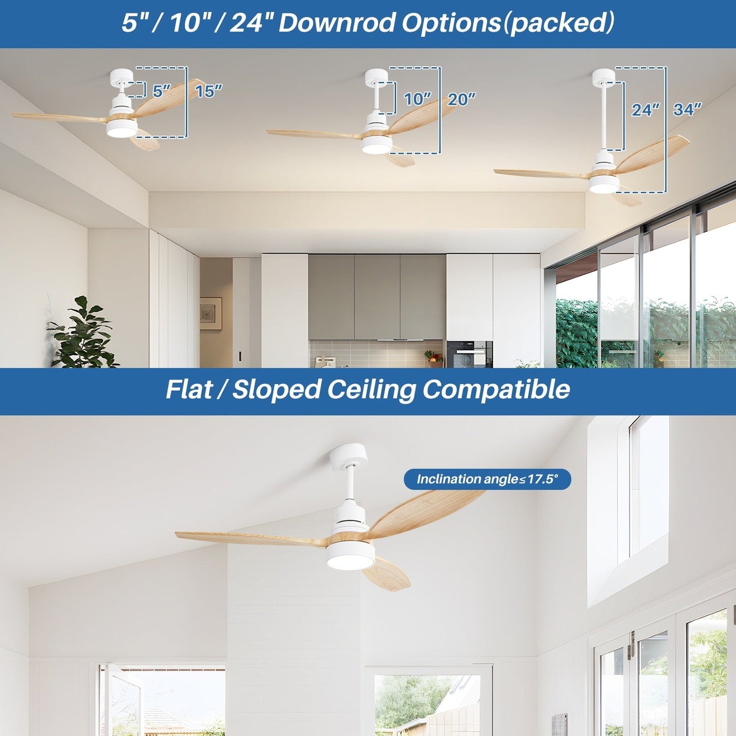 Ventilateur de plafond à LED intégré 48 et 52 pouces avec lumière et télécommande, moteur CC réversible