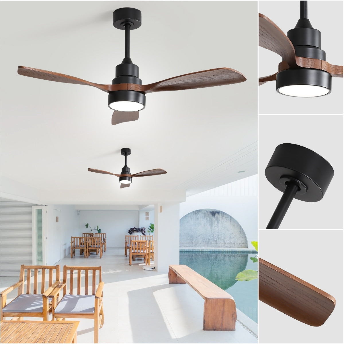 Ventilateur de plafond à LED intégré 48 et 52 pouces avec lumière et télécommande, moteur CC réversible