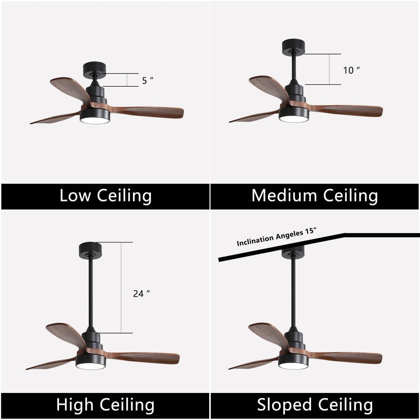 Ventilateur de plafond à LED intégré 48 et 52 pouces avec lumière et télécommande, moteur CC réversible