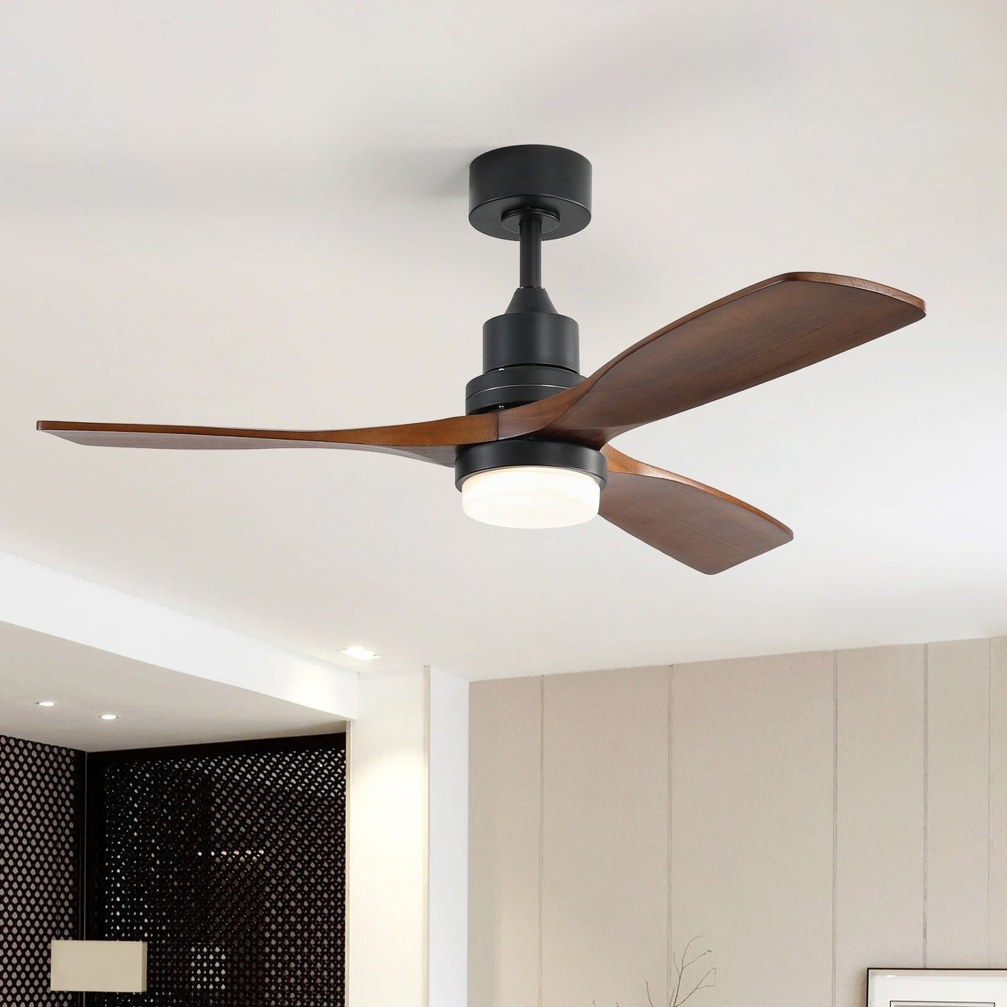 Ventilateur de plafond à LED intégré 48 et 52 pouces avec lumière et télécommande, moteur CC réversible